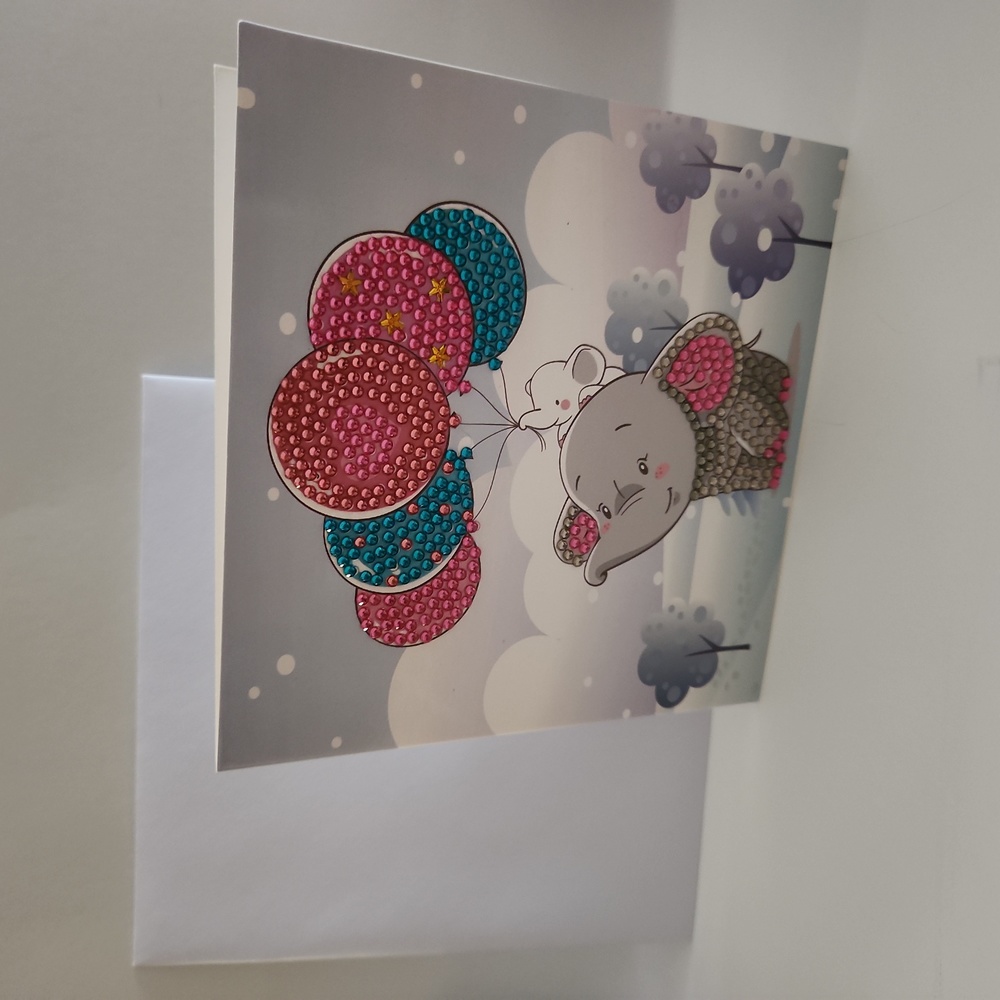 Handmade Mama Elephant Diamond Painting Greeting Card